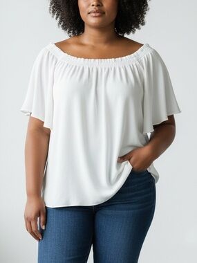 CATO | NEW Casablanca Ivory Breeze Blouse size 22/24W Flutter Sleeve Tie Neck